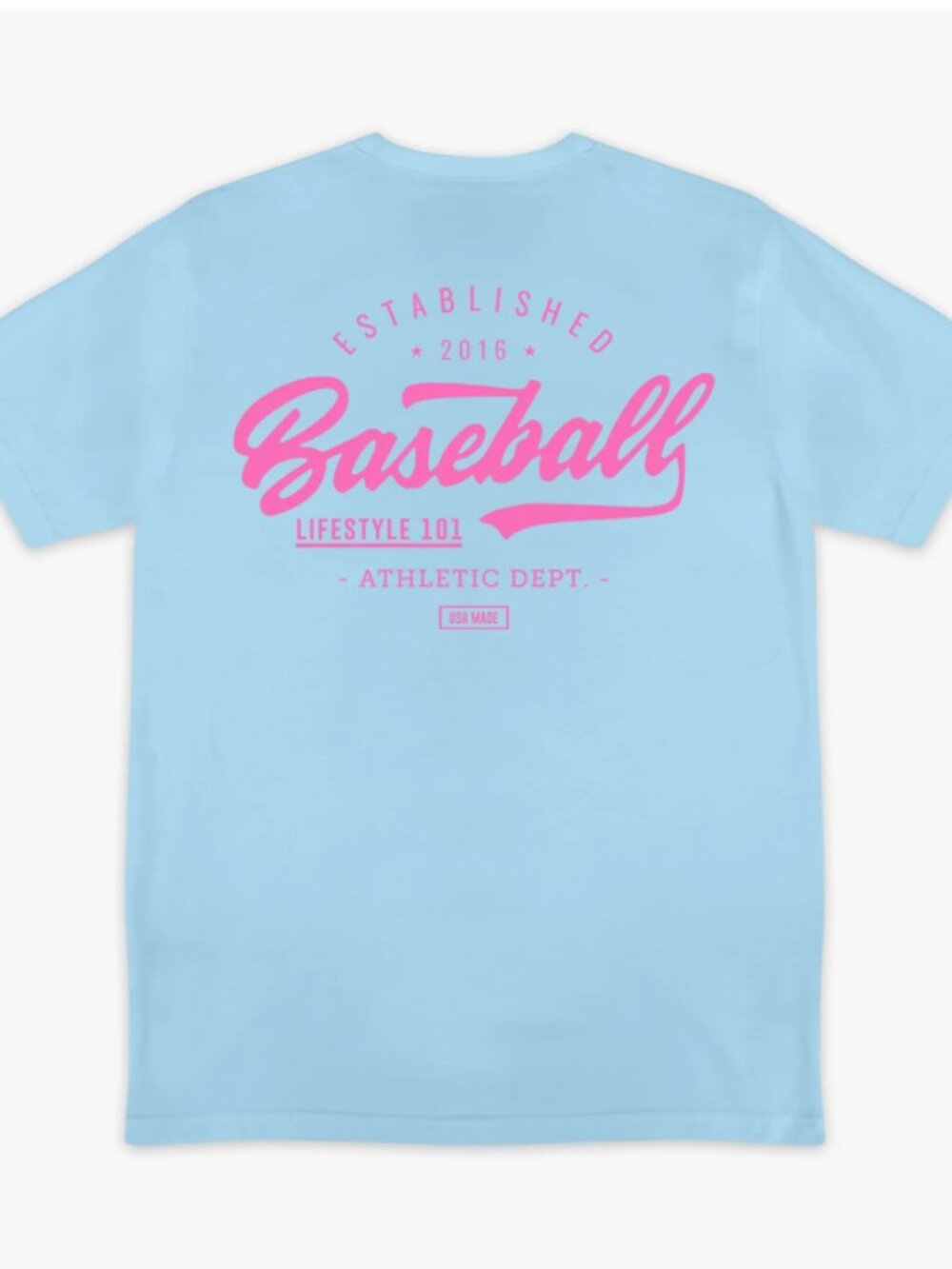 NEW Baseball Lifestyle 101 Blue Pink Writing T-Shirt Men's Medium NWT